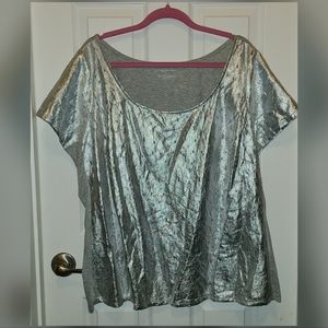 Lane Bryant Metallic Silver Cut Out Shirt